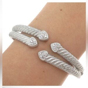 Judith Ripka Sterling Silver Round-Cut Diamonique Heart Multi-Row Bracelet 6.75"
